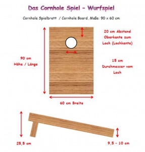 Cornhole Spielbrett mit den offiziellen deutschen Maßen nach dem Deutschen Cornhole Verband